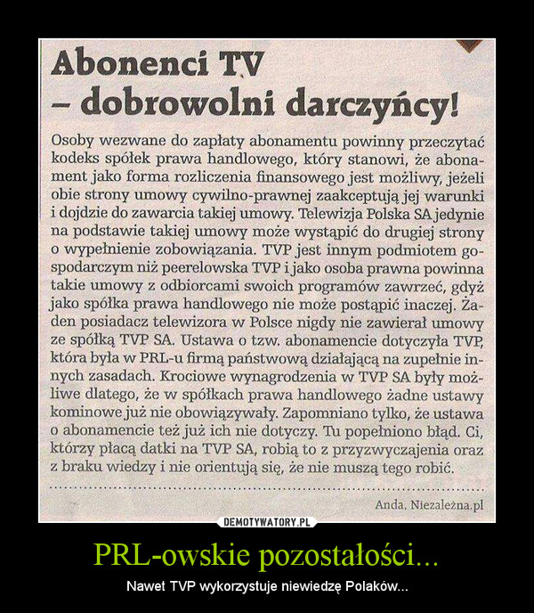 PRL-owskie pozostałości... – Nawet TVP wykorzystuje niewiedzę Polaków... 