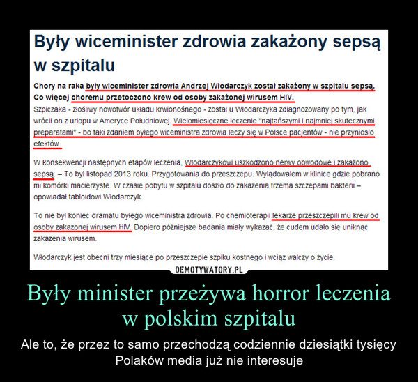 Były minister przeżywa horror leczenia w polskim szpitalu – Ale to, że przez to samo przechodzą codziennie dziesiątki tysięcy Polaków media już nie interesuje 