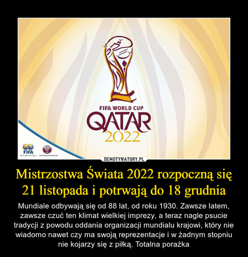 Mistrzostwa Świata 2022 rozpoczną się 21 listopada i potrwają do 18 grudnia