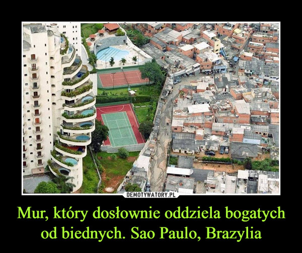 Mur, który dosłownie oddziela bogatych od biednych. Sao Paulo, Brazylia –  