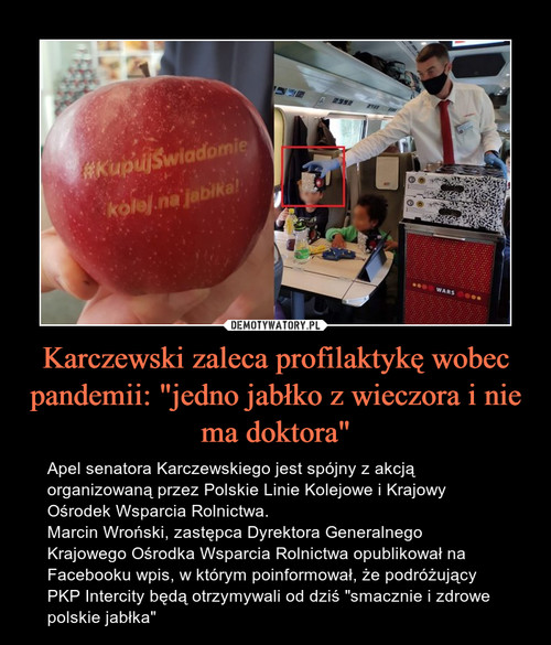 Karczewski zaleca profilaktykę wobec pandemii: "jedno jabłko z wieczora i nie ma doktora"