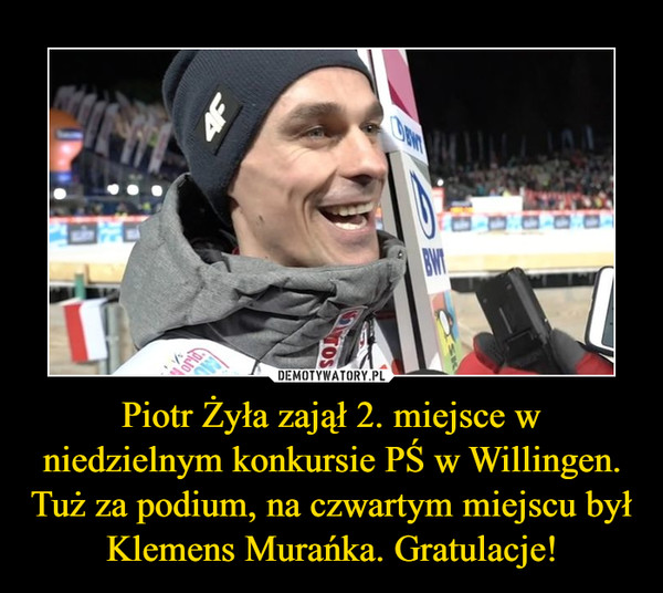 Piotr Żyła zajął 2. miejsce w niedzielnym konkursie PŚ w Willingen. Tuż za podium, na czwartym miejscu był Klemens Murańka. Gratulacje! –  