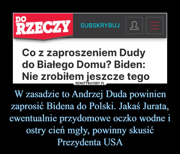 W zasadzie to Andrzej Duda powinien zaprosić Bidena do Polski. Jakaś Jurata, ewentualnie przydomowe oczko wodne i ostry cień mgły, powinny skusić Prezydenta USA –  