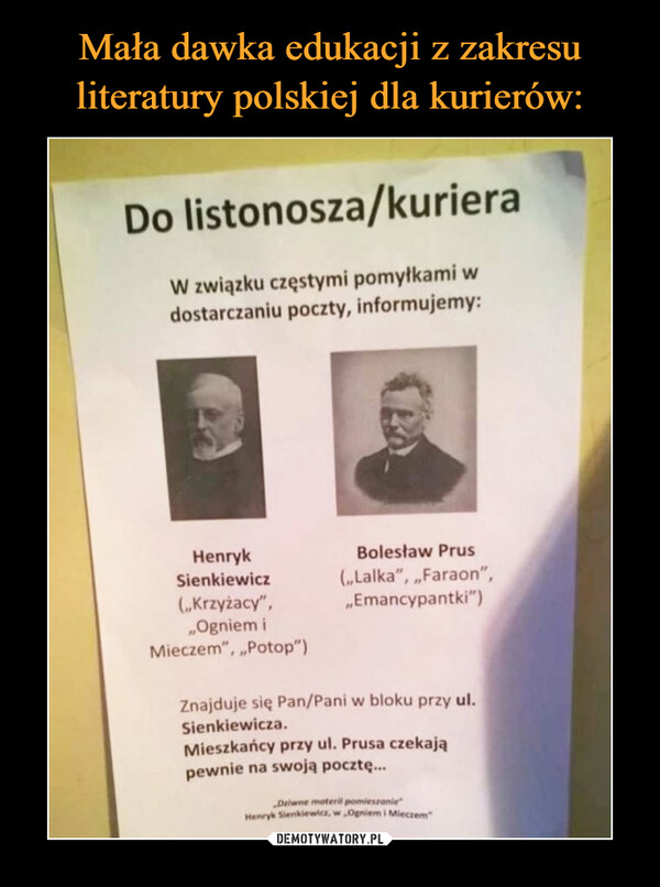 Mała dawka edukacji z zakresu literatury polskiej dla kurierów: