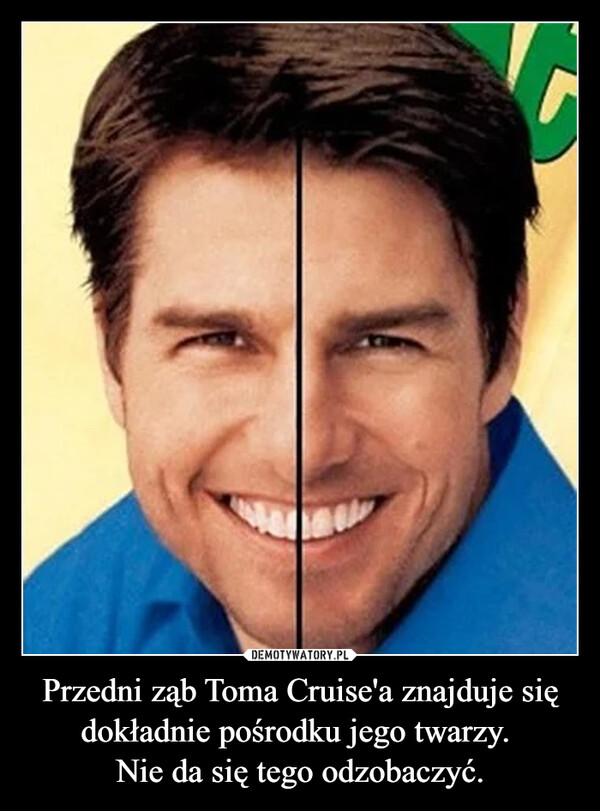 Przedni ząb Toma Cruise'a znajduje się dokładnie pośrodku jego twarzy. Nie da się tego odzobaczyć. –  