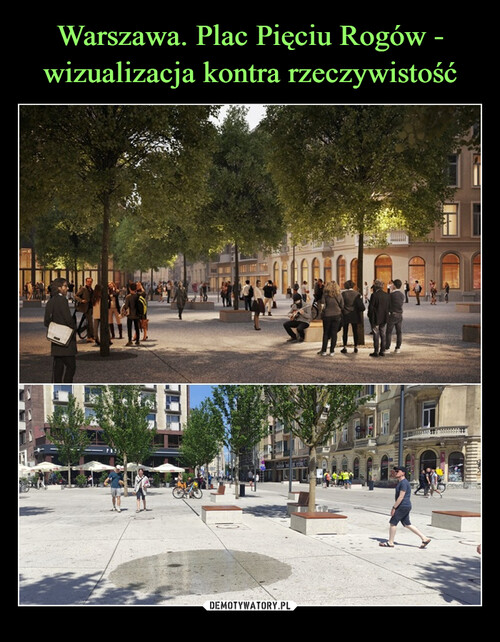 Warszawa. Plac Pięciu Rogów - wizualizacja kontra rzeczywistość